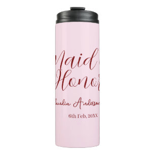Ere-juffrouw mauve naam datum roze pastel bruiden thermosbeker