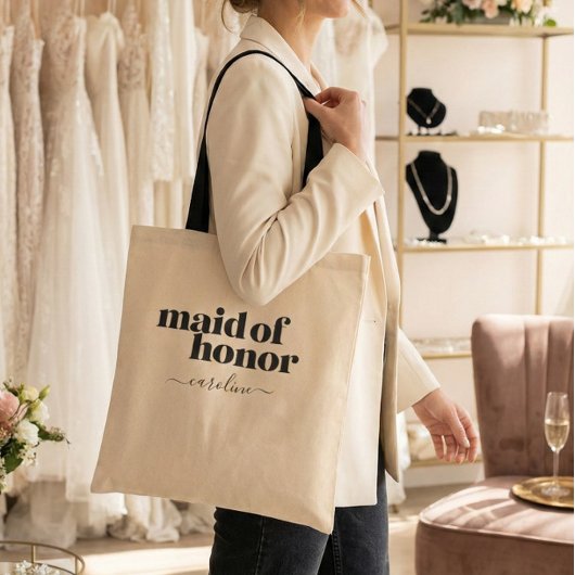 Ere-juffrouw Minimalistisch Modern Zwart Op Maat Tote Bag