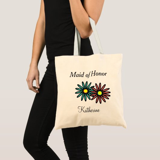 Ere-juffrouw Naam Turquoise Koraal Bloemen Tote Bag (Voorkant (product))