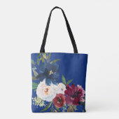 Ere-juffrouw Navy Burgundy Bloemenkrans Tote Tas (Achterkant)