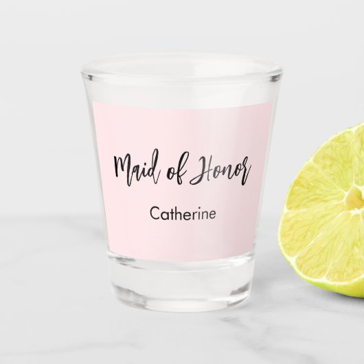 Ere-juffrouw Roze Bruiloftsfeest Script Shot Glas (Voorkant)