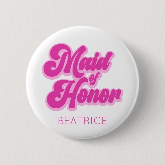 Ere-juffrouw Roze Retro Bubblegum Met Naam Ronde Button 5,7 Cm (Voorkant)