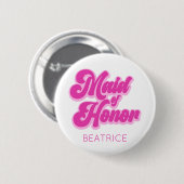 Ere-juffrouw Roze Retro Bubblegum Met Naam Ronde Button 5,7 Cm (Voorkant /achterkant)
