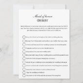 Ere-juffrouw taken checklist, feest info  kaart (Voorkant)