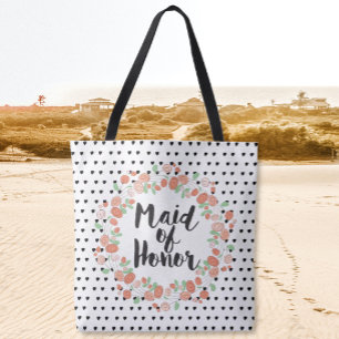 Ere-juffrouw Typografie Koraal Roze Rozenkrans Tote Bag
