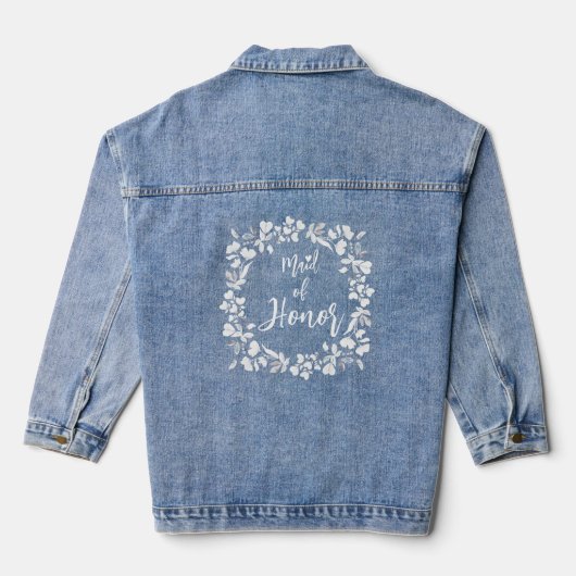 Ere-juffrouw witte typografie en bloemen bruiloft denim jacket (Achterkant)