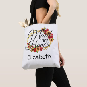 Ere-juffrouw zonnebloemen rozen gouden lijst bruid tote bag