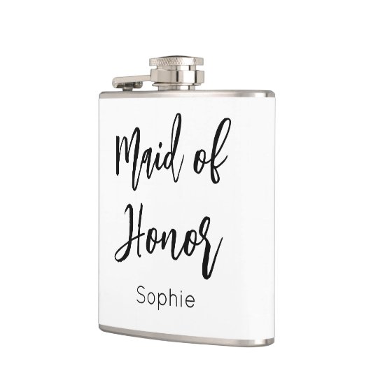 Ere-juffrouw zwart-wit bruidsmeisje  heupfles (Links)