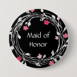 Ere-juffrouw Zwart Wit Roze Bloemenkrans Ronde Button 7,6 Cm