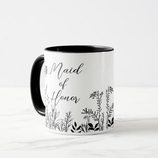 Ere-juffrouw Zwarte en Witte Wilde Bloemen   Mok (Voorkant links)