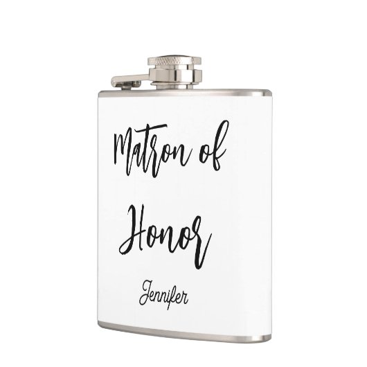 Ere-vrouw van eer zwart wit bruiloft  heupfles (Links)