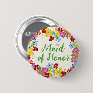 Erebruid Lentebloemen Chic Bruiloftsnaamkaartje Ronde Button 5,7 Cm