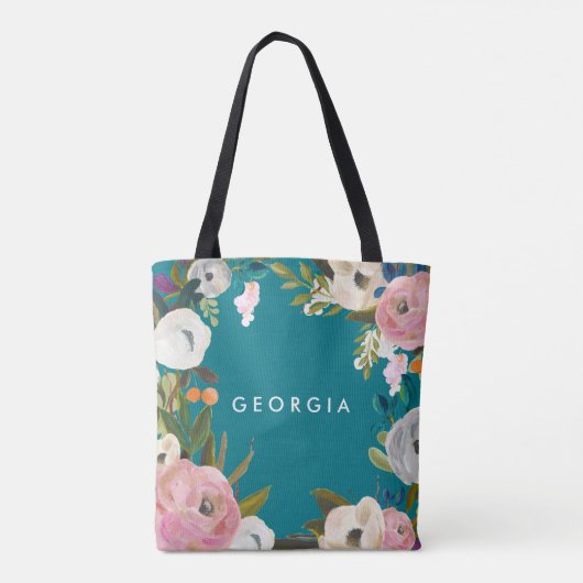 Erebruidstas met geborstelde bloemen voor bruidsfe tote bag (Achterkant)