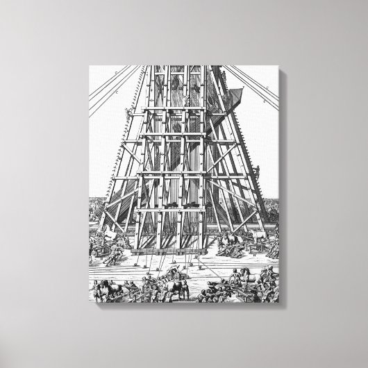 Erectie van de oude Egyptische Obelisk Canvas Afdruk (Voorkant)