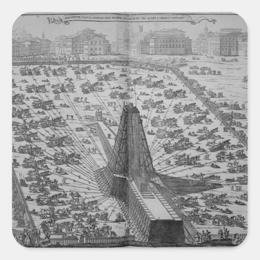 Erectie van de oude Egyptische Obelisk Vierkante Sticker (Voorkant)