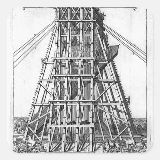 Erectie van de oude Egyptische Obelisk Vierkante Sticker (Voorkant)