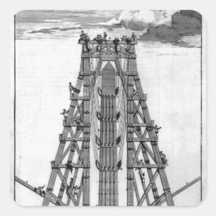 Erectie van de oude Egyptische Obelisk Vierkante Sticker