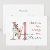 Ereheer Roze Bloemenbrief Bruiloft Bedankkaart (Voorkant / Achterkant)