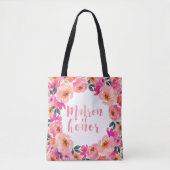 Ereheer Rustiek Roze Waterverf Bloemen Tote Bag (Voorkant)