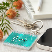 Ereleidster Zilver Glitter Turquoise Folie Sleutelhanger (Voorkant Rechts)