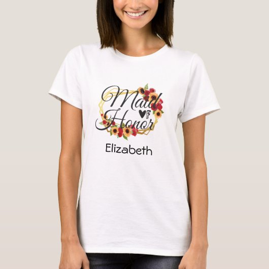 Eresjuffrouw zonnebloemen rozen bloemstuk t-shirt (Voorkant)