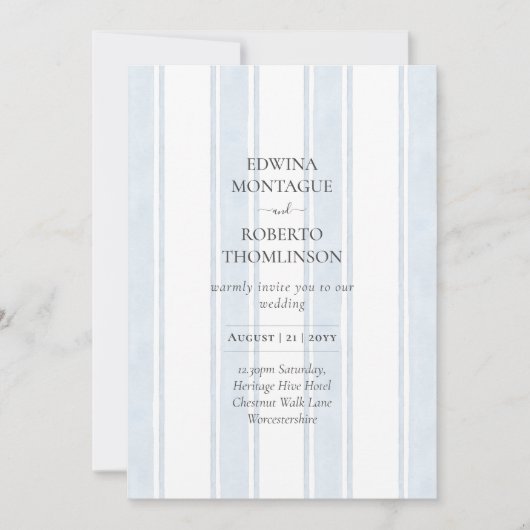 Erfenis Blauw Aquarel Streep Kust Bruiloft Kaart (Voorkant)