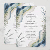 Erfenis Blauwgroene Aquarel Kust Bruiloft Kaart (Voorkant / Achterkant)