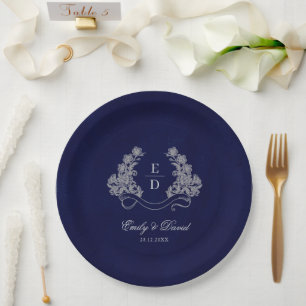 Erfenis Bloem Crest Navy Monogram Trouw Papieren Bordje