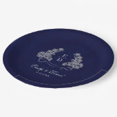 Erfenis Bloem Crest Navy Monogram Trouw Papieren Bordje (Gekanteld)