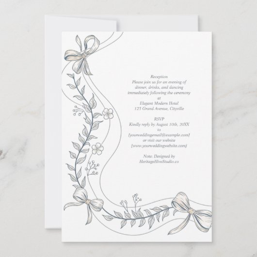 Erfenis Bloemenslint Handgetekend Elegant Bruiloft Kaart (Achterkant)