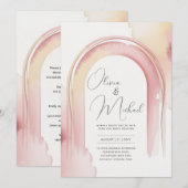 Erfenis Blush Watercolor Boog Moderne Trouwdag Kaart (Voorkant / Achterkant)