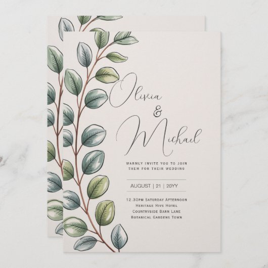 Erfenis Botanische Aquarel Groene Beplanting Moder Kaart (Voorkant / Achterkant)