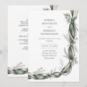 Erfenis Botanische Lint Twist Elegant Groen Bruids Kaart (Voorkant / Achterkant)