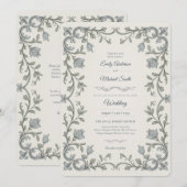 Erfenis | Edwardiaanse Blauwe Flora Scroll Trouw Kaart (Voorkant / Achterkant)