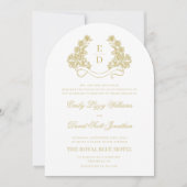 Erfenis Goud en Wit Monogram Boog Bruiloft Kaart (Voorkant)