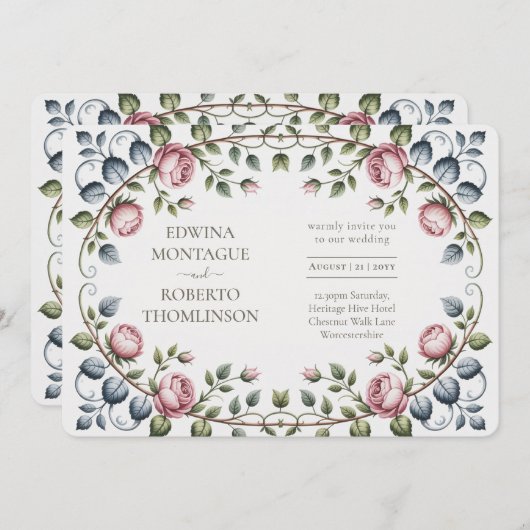 Erfenis Horizontale Victoriaanse Roze Bruiloft Kaart (Voorkant / Achterkant)