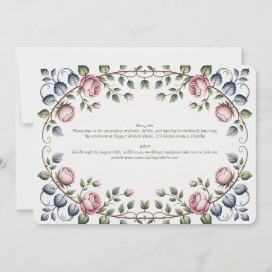 Erfenis Horizontale Victoriaanse Roze Bruiloft Kaart (Achterkant)