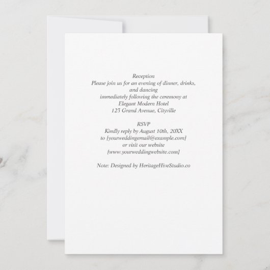 Erfenis Minimaal Klassiek Zwart en Wit Huwelijk Kaart (Achterkant)