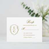 Erfenis Monogram Crest Trouw RSVP Brons Kaartje (Staand voorkant)