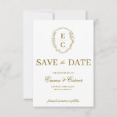 Erfenis Monogram Crest Trouw RSVP Brons Save The Date (Voorkant)