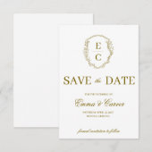 Erfenis Monogram Crest Trouw RSVP Brons Save The Date (Voorkant / Achterkant)