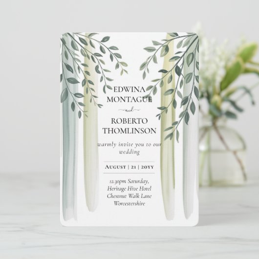 Erfenis Olijftak Aquarel Bruiloft Kaart (Staand voorkant)