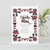 Erfenis Retro Jaren 50 Rockabilly Roos Hart Trouwd Kaart (Staand voorkant)