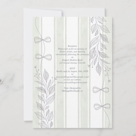 Erfenis Sage Botanische Lintlijn Strikken Bruiloft Kaart (Achterkant)