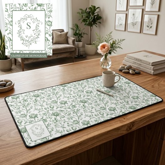 Erfenis Sage Franse Toile Monogram Crest Bureaubla Bureaumat