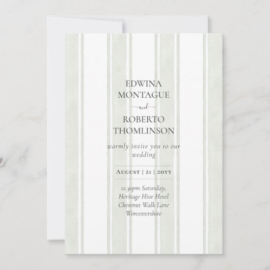 Erfenis Sage Watercolor Streep Minimalistische Tro Kaart (Voorkant)