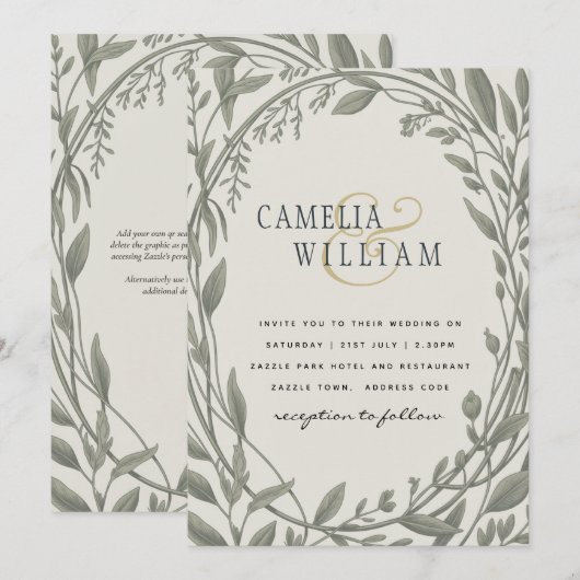 Erfenis Salie Groene Botanische Elegante Trouwdag Kaart (Voorkant / Achterkant)