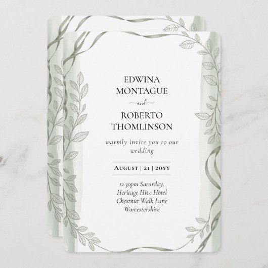 Erfenis Saliegroen Botanische Wijnstok Bruiloft Kaart (Voorkant / Achterkant)
