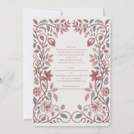 Erfenis Victoriaanse Bloem Aardewerk Blauw Bruilof Kaart (Achterkant)