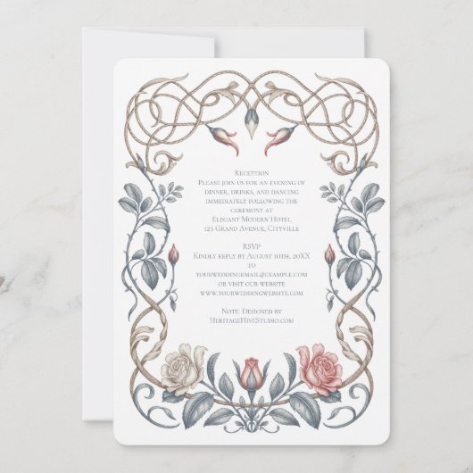 Erfenis Victoriaanse Blos, Blauwe Bloemige Bruilof Kaart (Achterkant)